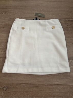 J.Crew white mini knit skirt with gold buttons pocket detail Xs